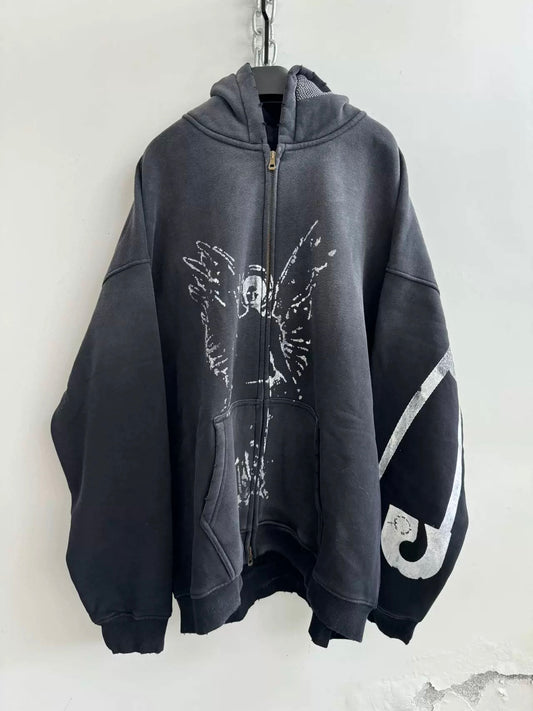 [Hell System] Angel Spray Zip Hoodie