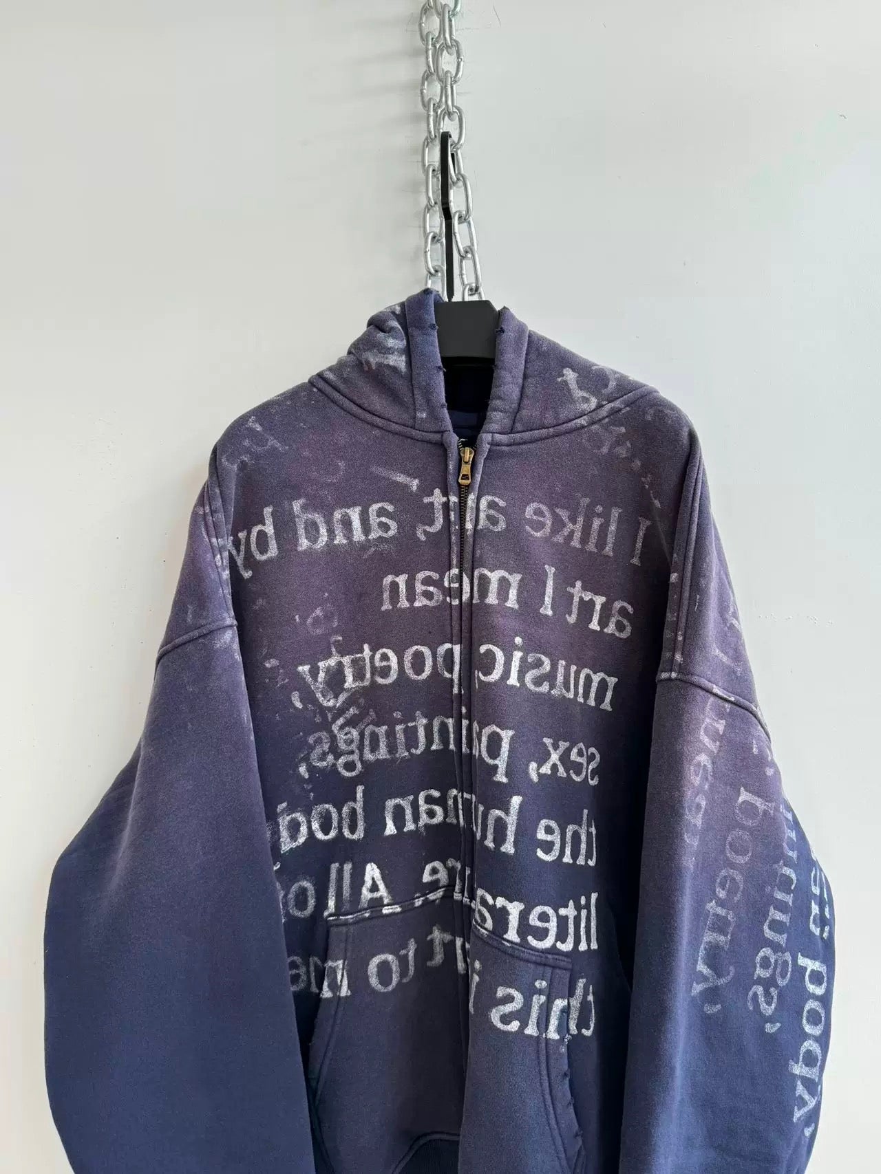 [Hell System] Multiple Slogan Sprayed Zip Hoodie