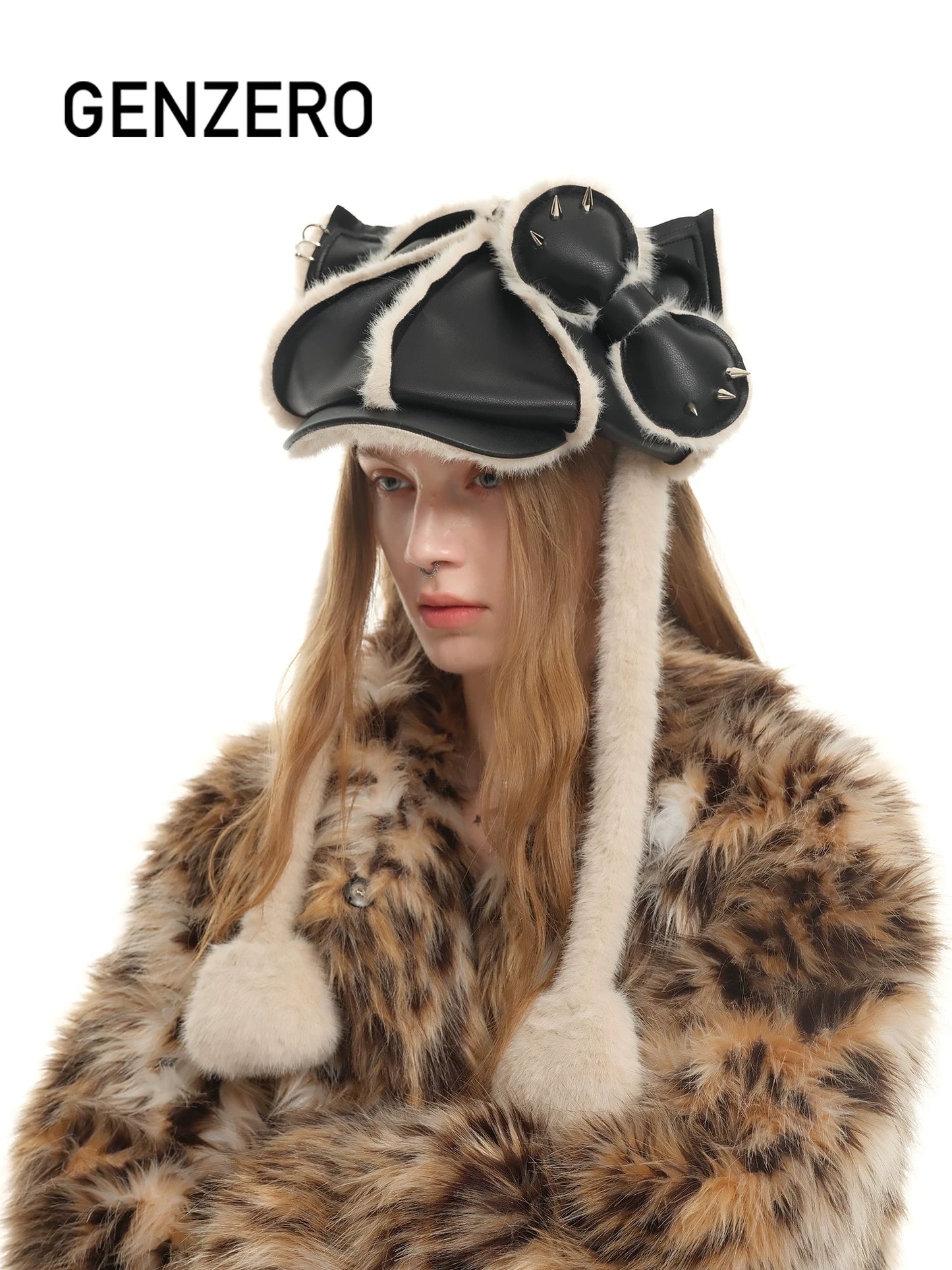 [GENZERO] Newsboy Beret with Rivet Bow and Cat Ears