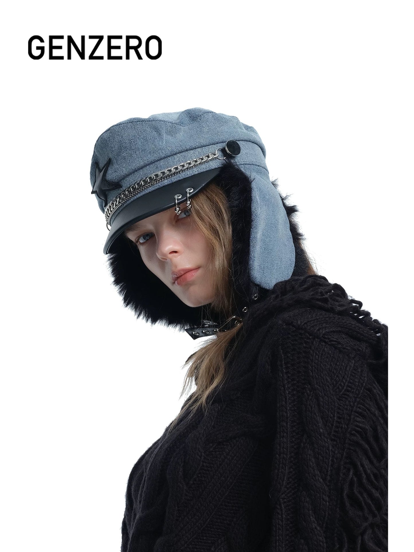 [GENZERO] Washed Denim Rivet Earmuff Hat