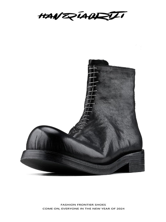 [HANQIAORIJI] Cowhide Leather Short Boots