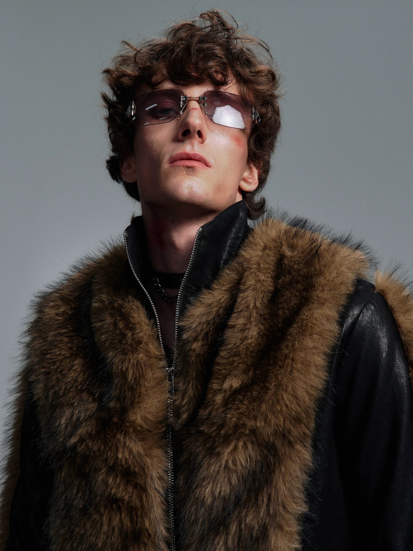 [PAIKI] Fur Cross Faux Leather Jacket 2 colour ways