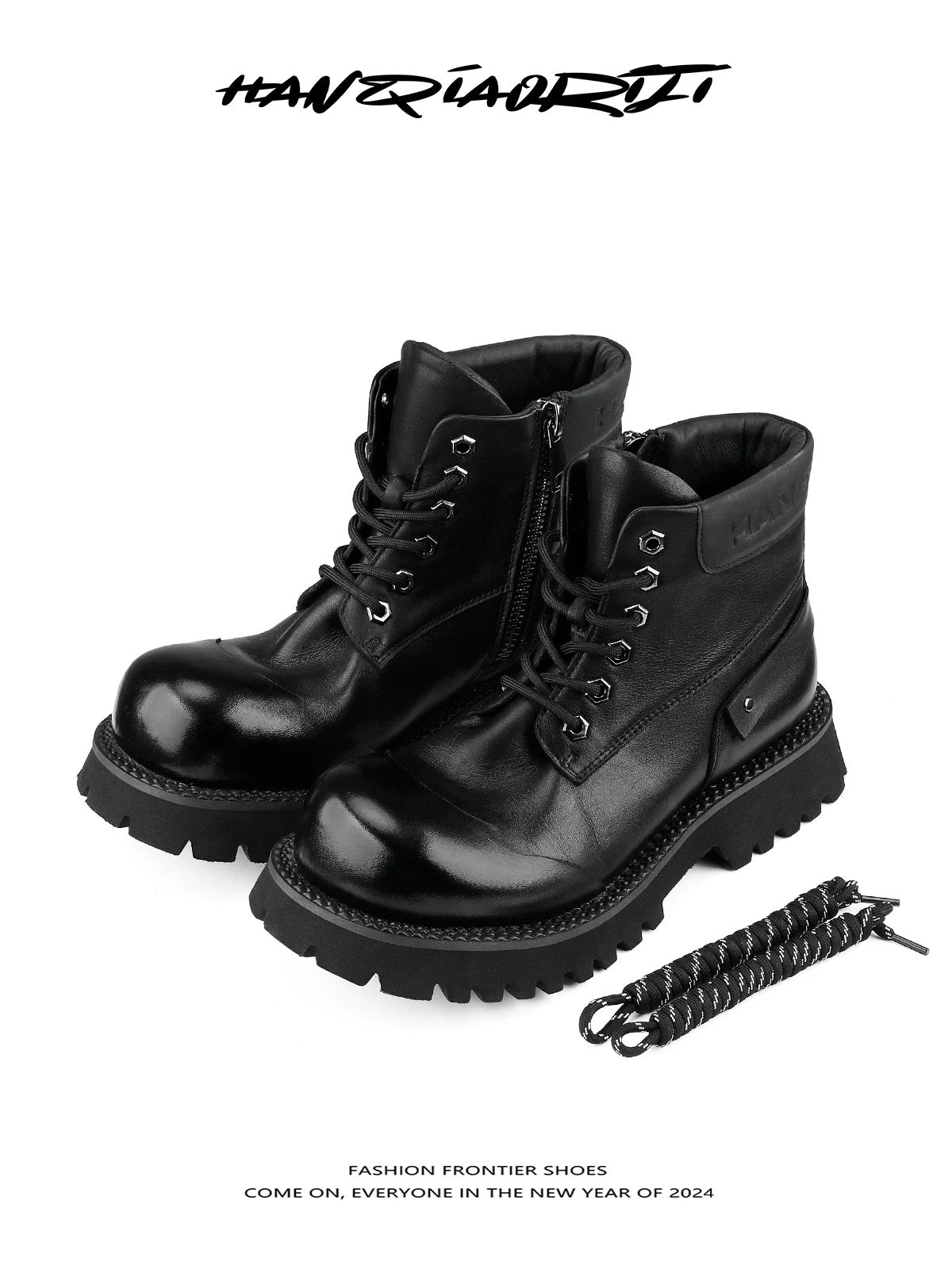 [HANQIAORIJI] Thick-Soled Leather Boots