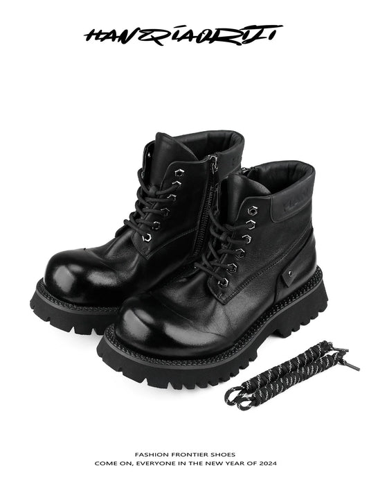 [HANQIAORIJI] Thick-Soled Leather Boots