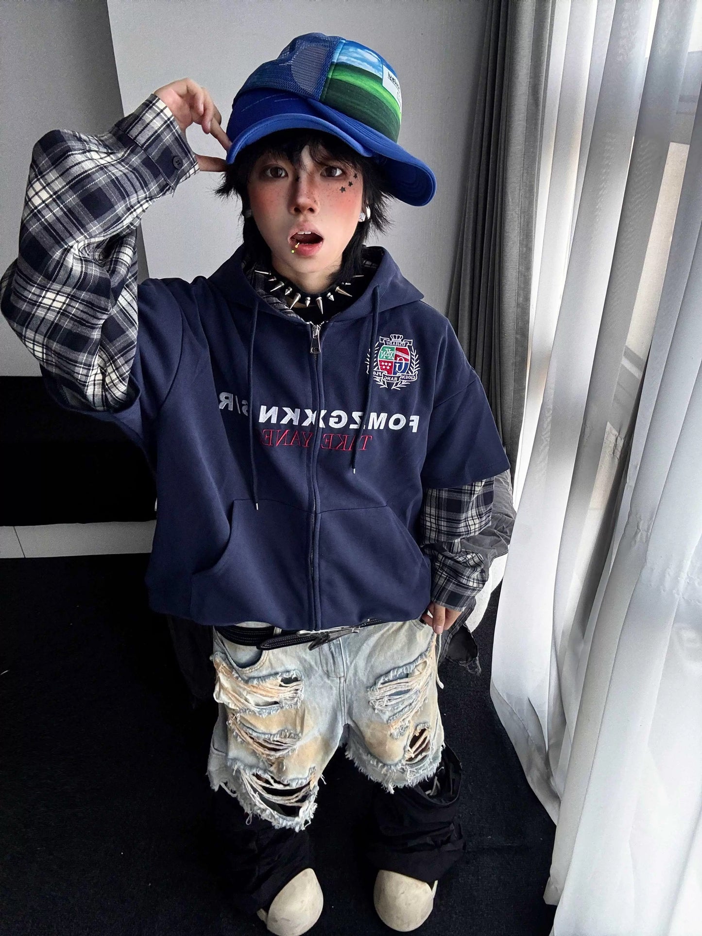 [ZPXO Select] Check Shirt Layered Hoodie