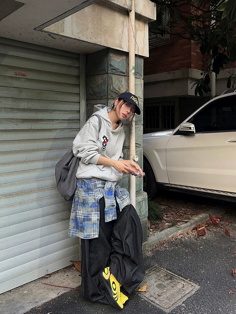 [RELABEL] Detachable Blue Checked Layered Jeans