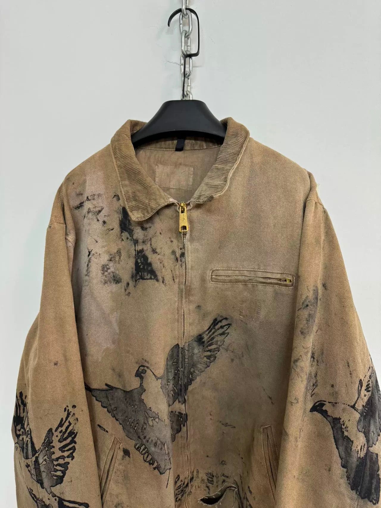 [Hell System] Hand-Plastered Badge Zip Hoodie