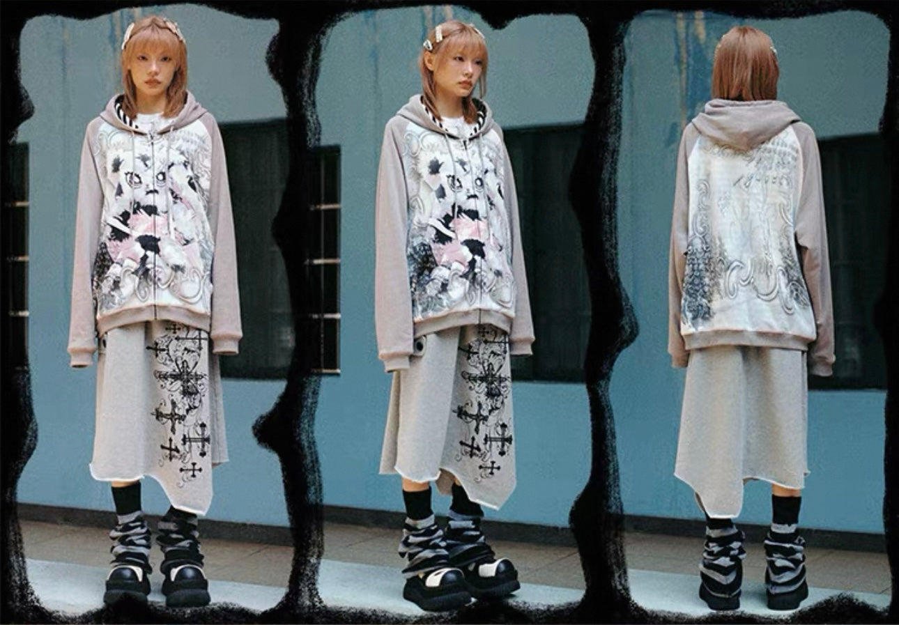 [CFIERCE] Bunny Print Loose Sweatshirt Jacket