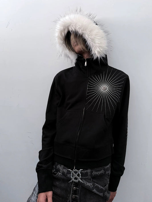 [PAIKI] Firework Faux Fur Hooded Jacket