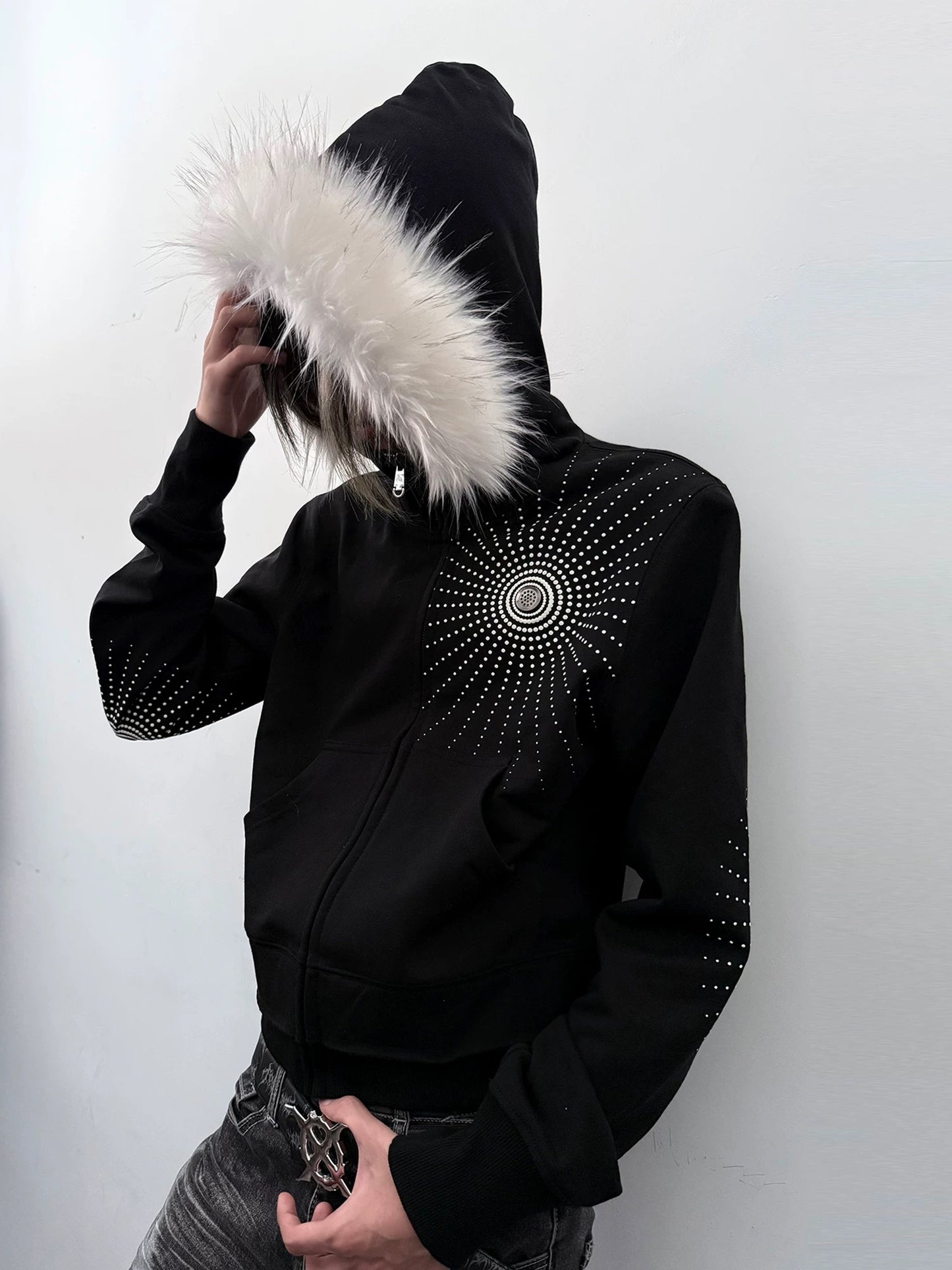 [PAIKI] Firework Faux Fur Hooded Jacket