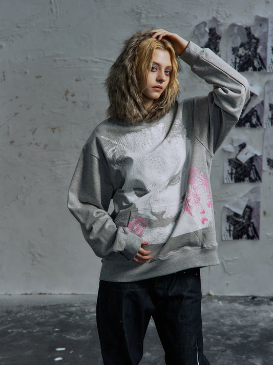 [PAIKI] Cat Faux Fur Hoodie