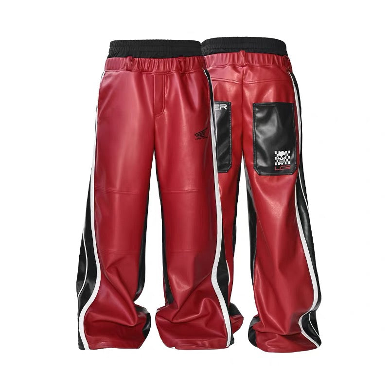 [LCE] 25AW Double Waist Racing Faux Leather Pants