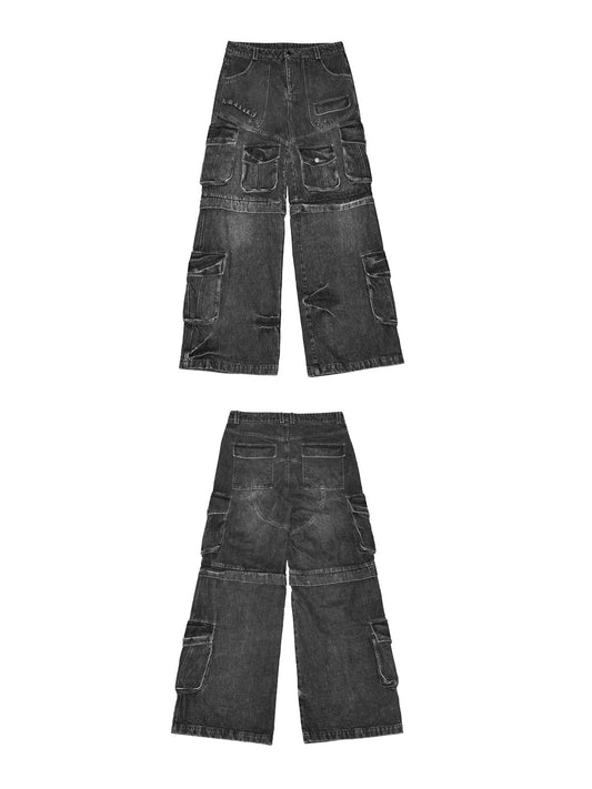 [LCE] Multi-Pocket Washed  Distressed Pants