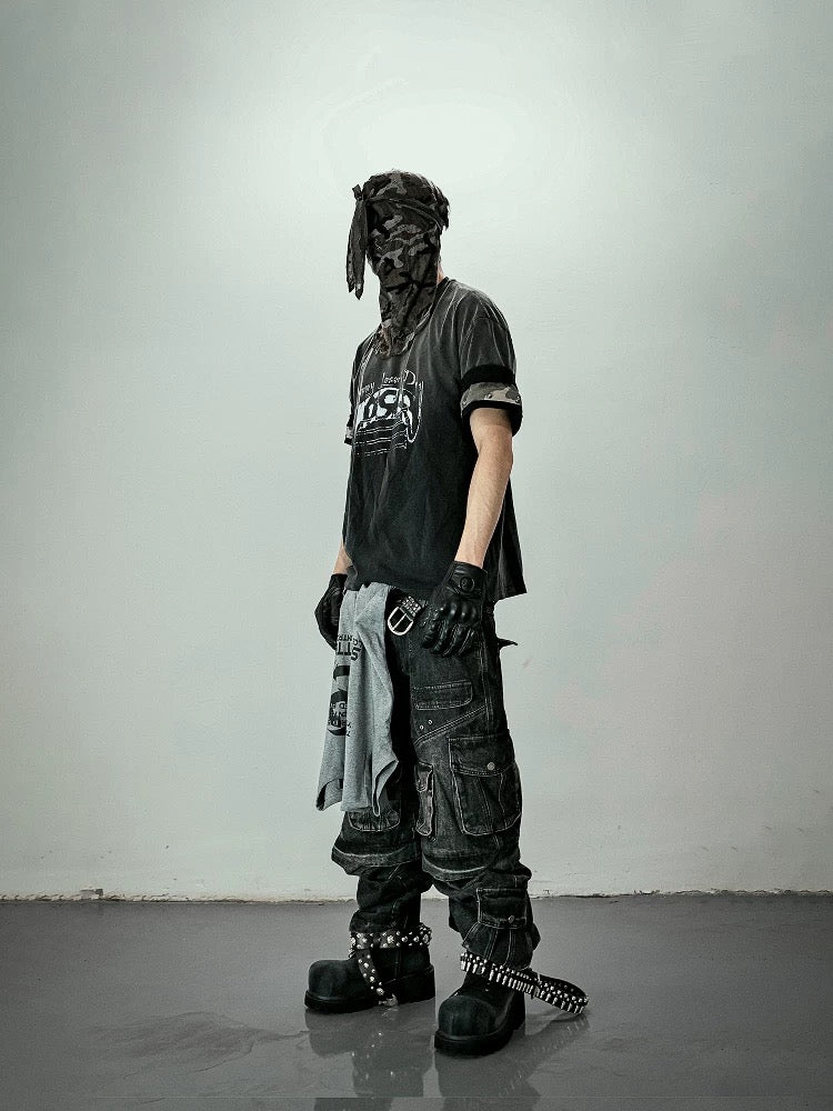 [LCE] Multi-Pocket Washed  Distressed Pants