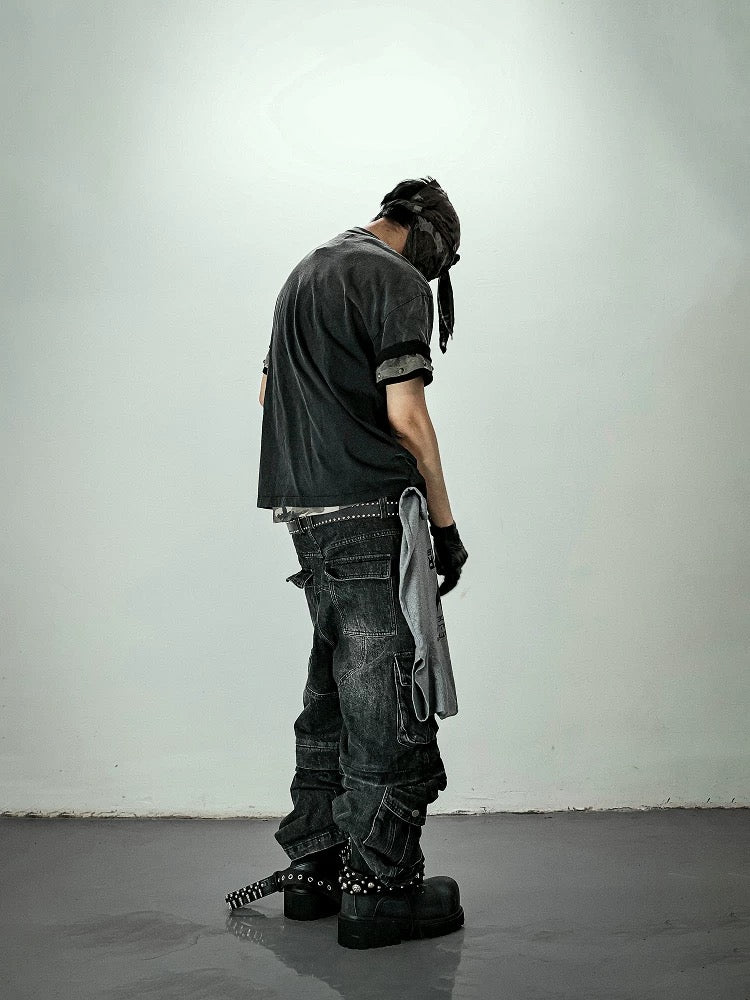 [LCE] Multi-Pocket Washed  Distressed Pants