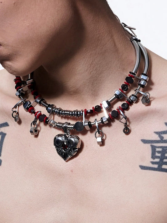 [ILLUSORY] Twin Red Heart Necklace
