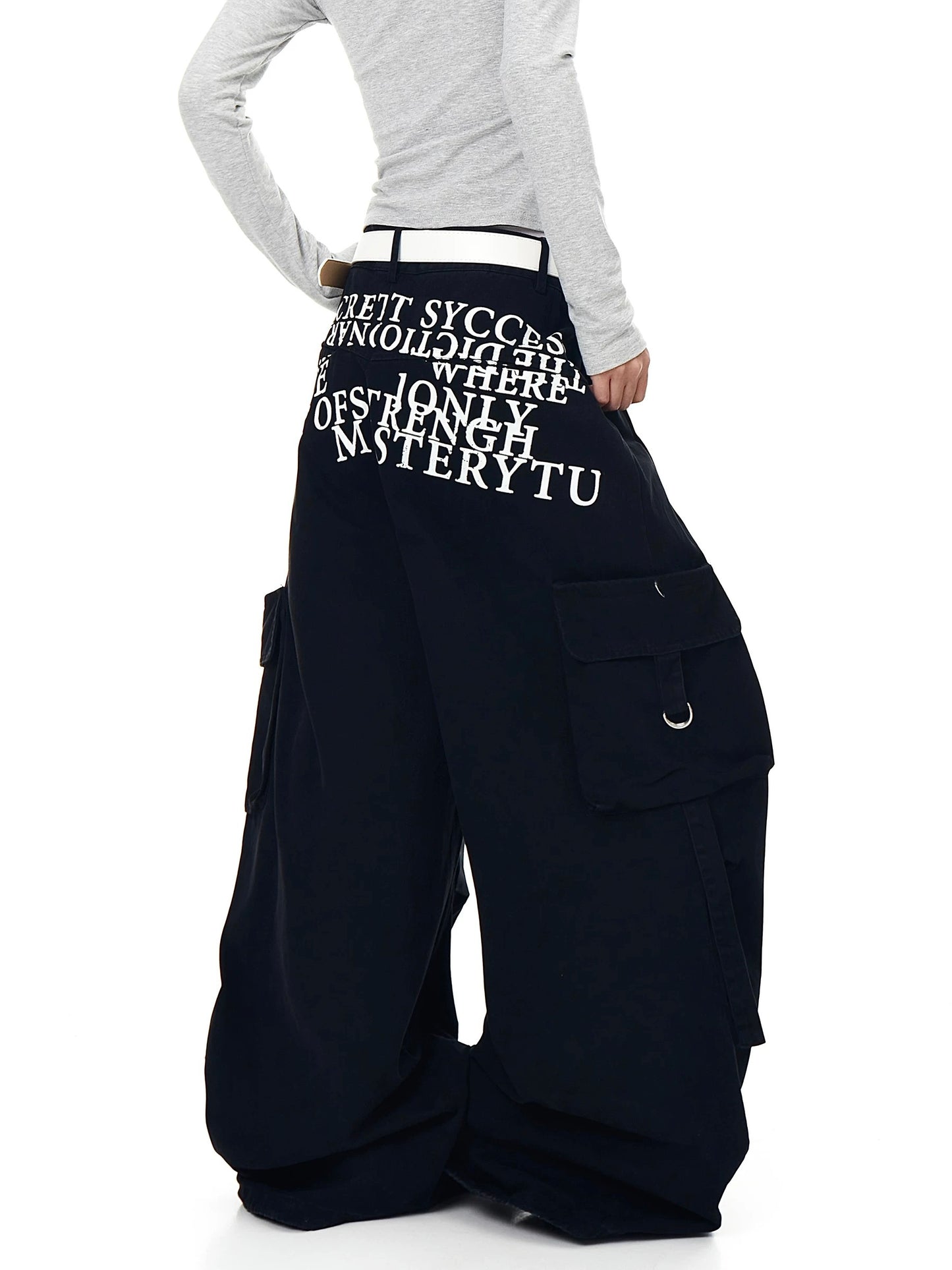 [ZPXO Select] English Letter Print Wide-Leg Pants