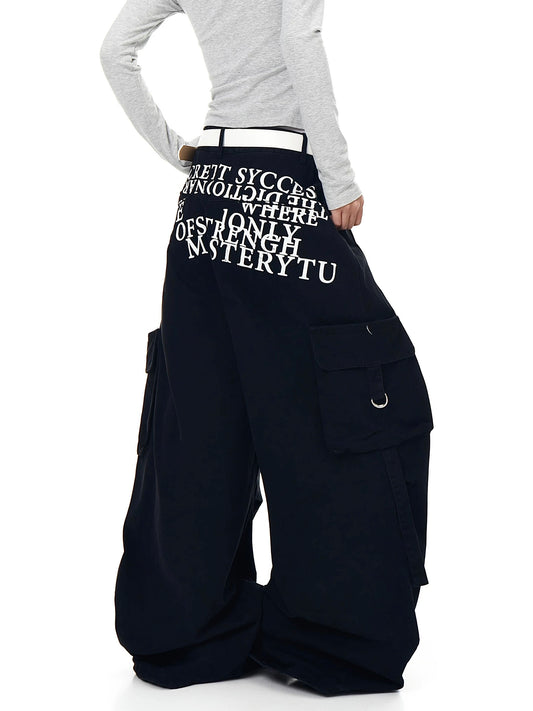 [ZPXO Select] English Letter Print Wide-Leg Pants