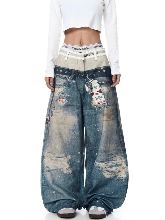[ZPXO Select] 3D Printed Double Waistband Jeans