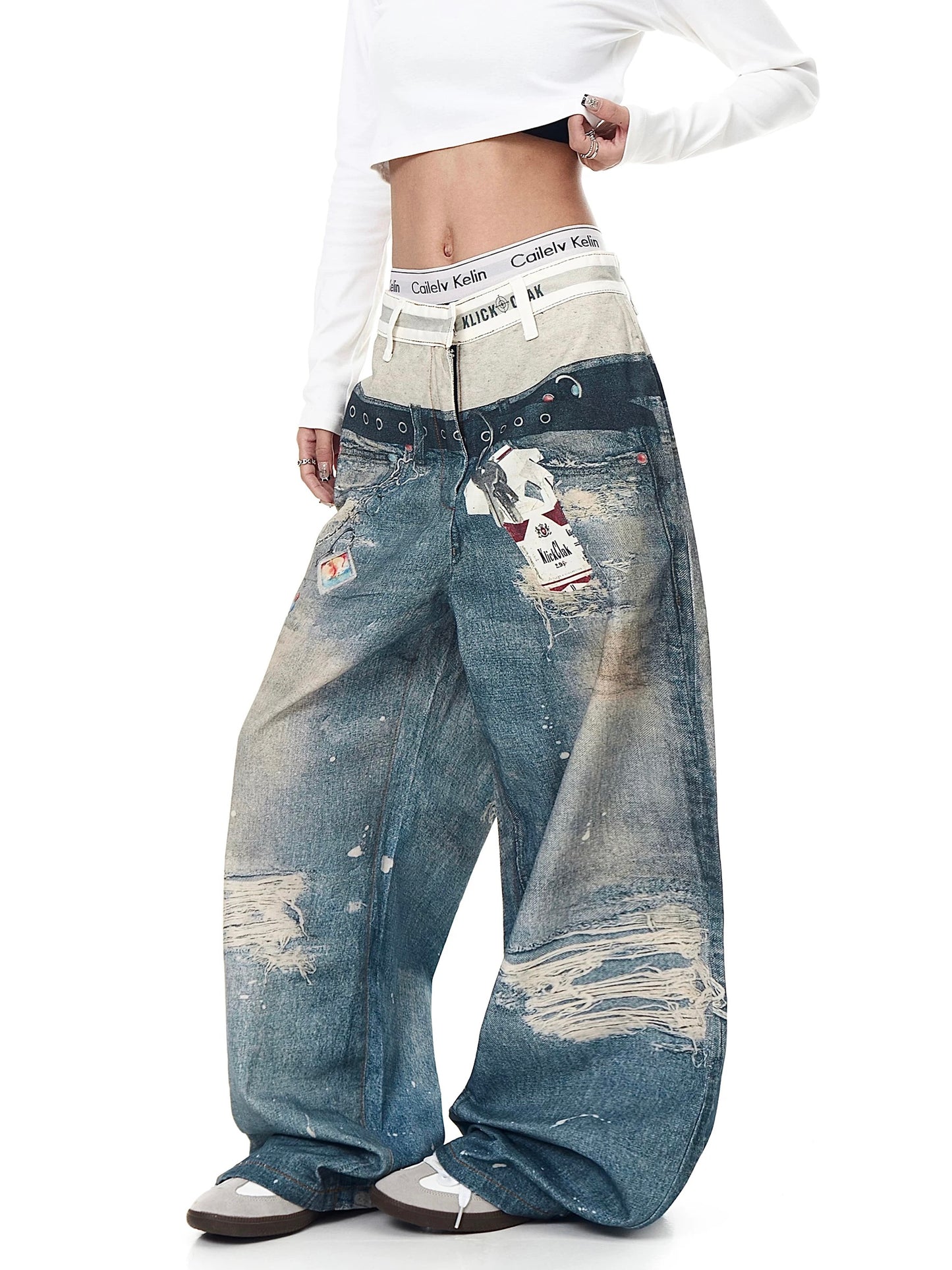 [ZPXO Select] 3D Printed Double Waistband Jeans