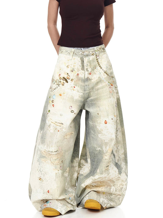 [ZPXO Select] 3D Printed Jewelry Distressed Jeans