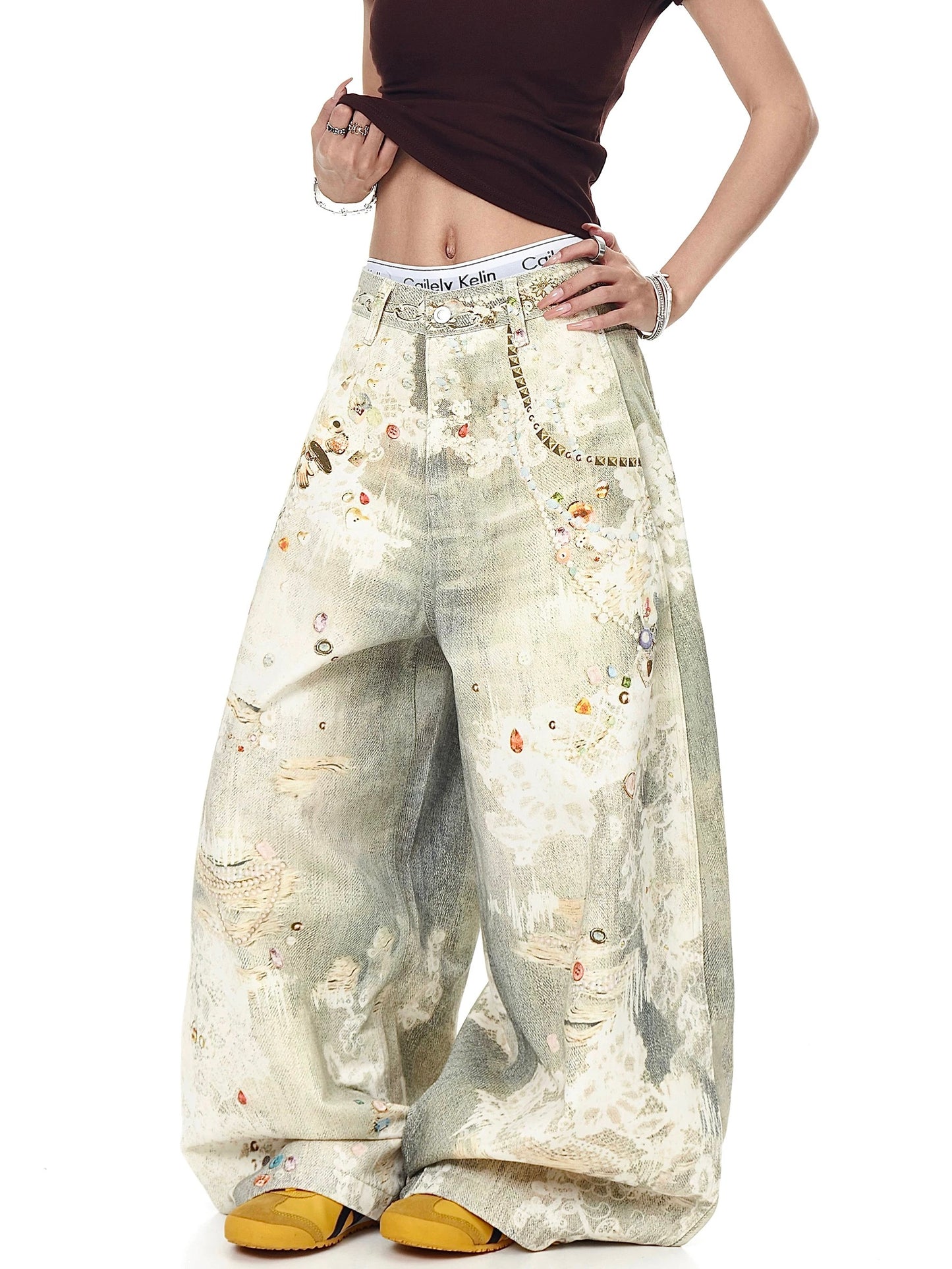 [ZPXO Select] 3D Printed Jewelry Distressed Jeans