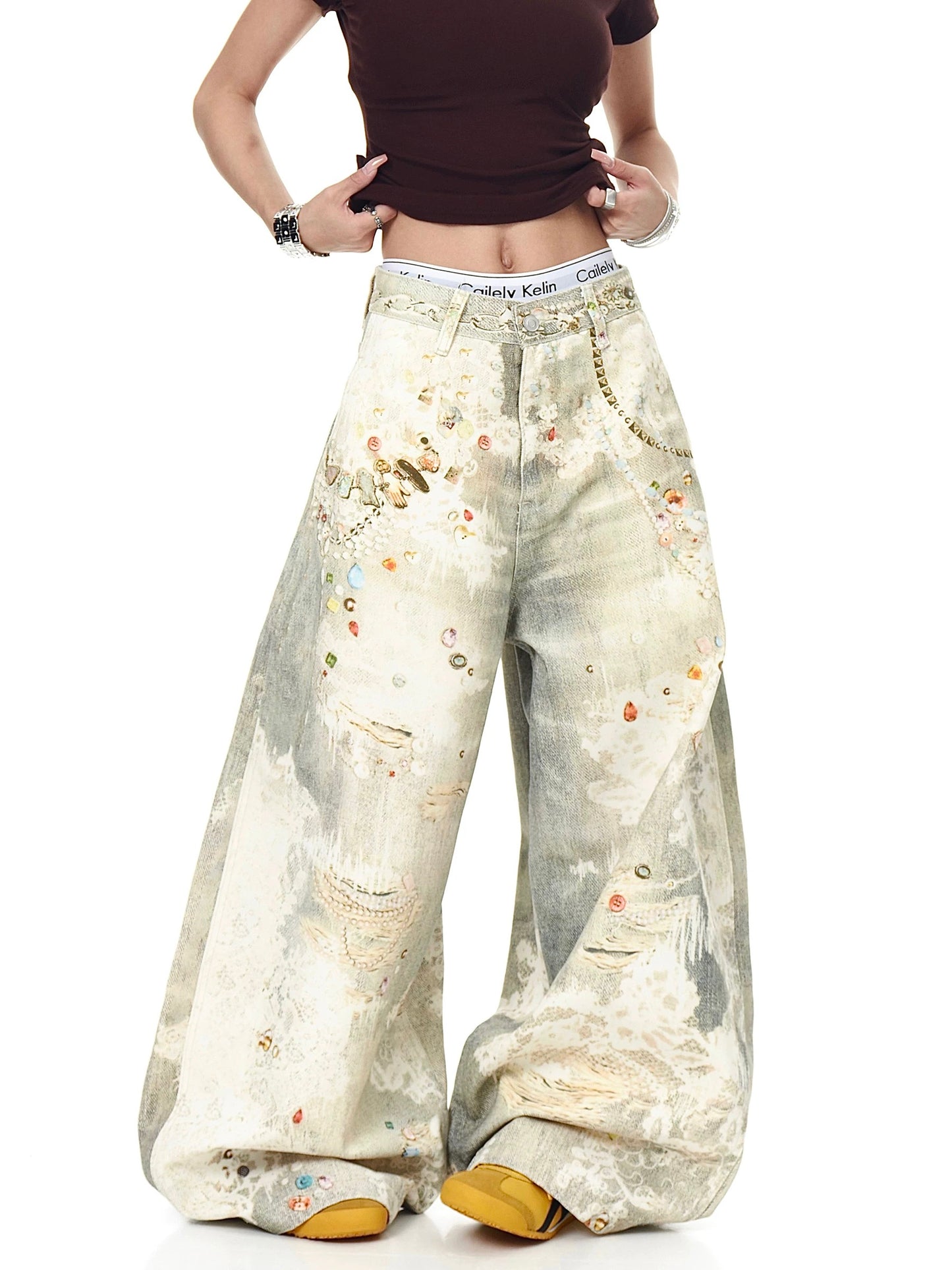 [ZPXO Select] 3D Printed Jewelry Distressed Jeans