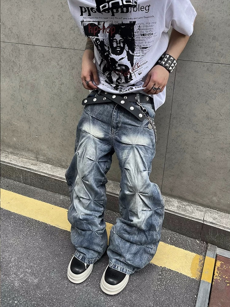 [ZPXO Select] Niche Pleated Design Loose Jeans