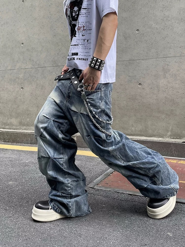 [ZPXO Select] Niche Pleated Design Loose Jeans