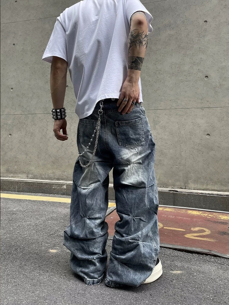 [ZPXO Select] Niche Pleated Design Loose Jeans