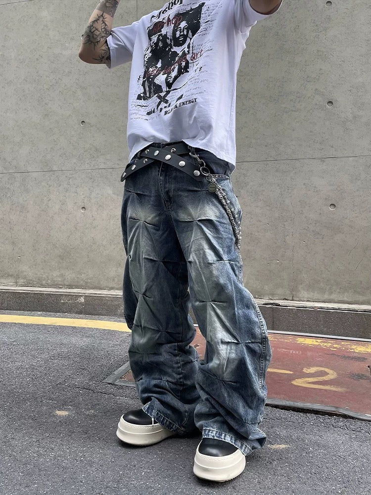 [ZPXO Select] Niche Pleated Design Loose Jeans
