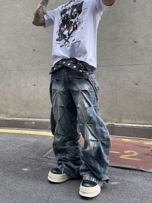 [ZPXO Select] Niche Pleated Design Loose Jeans