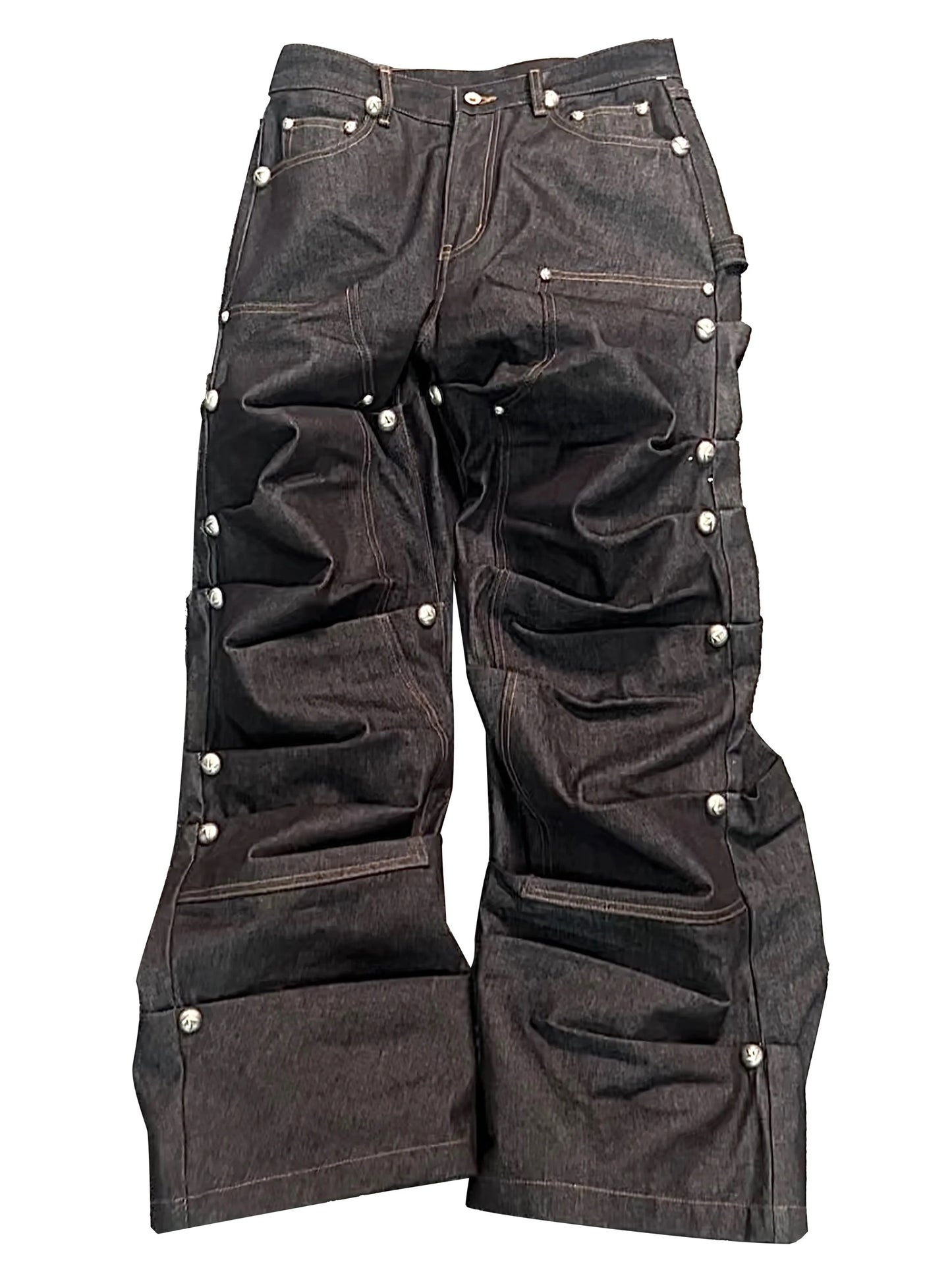 [RYE CHASIN] Antique Silver Rivets Denim Trousers