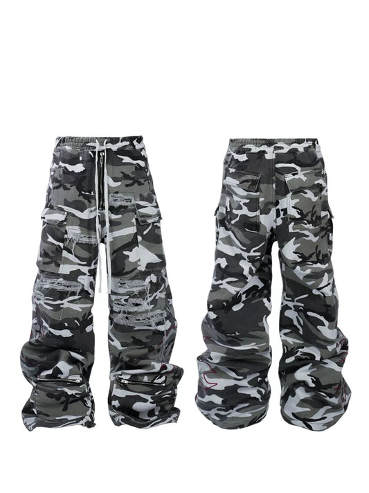[RYE CHASIN] White Camo Cargo Trousers
