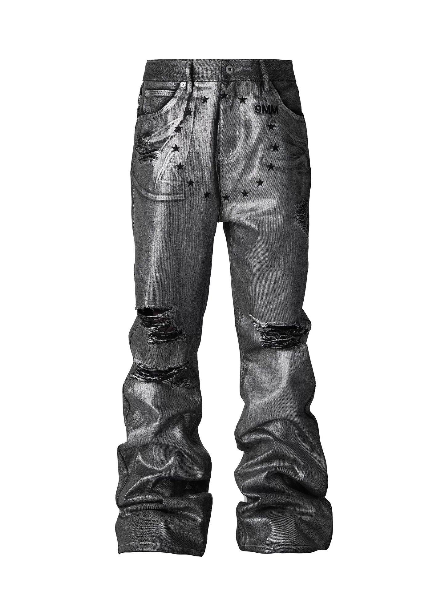[RYE CHASIN] Silver Coating Distressed Jeans