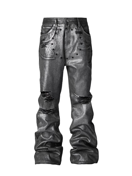 [RYE CHASIN] Silver Coating Distressed Jeans