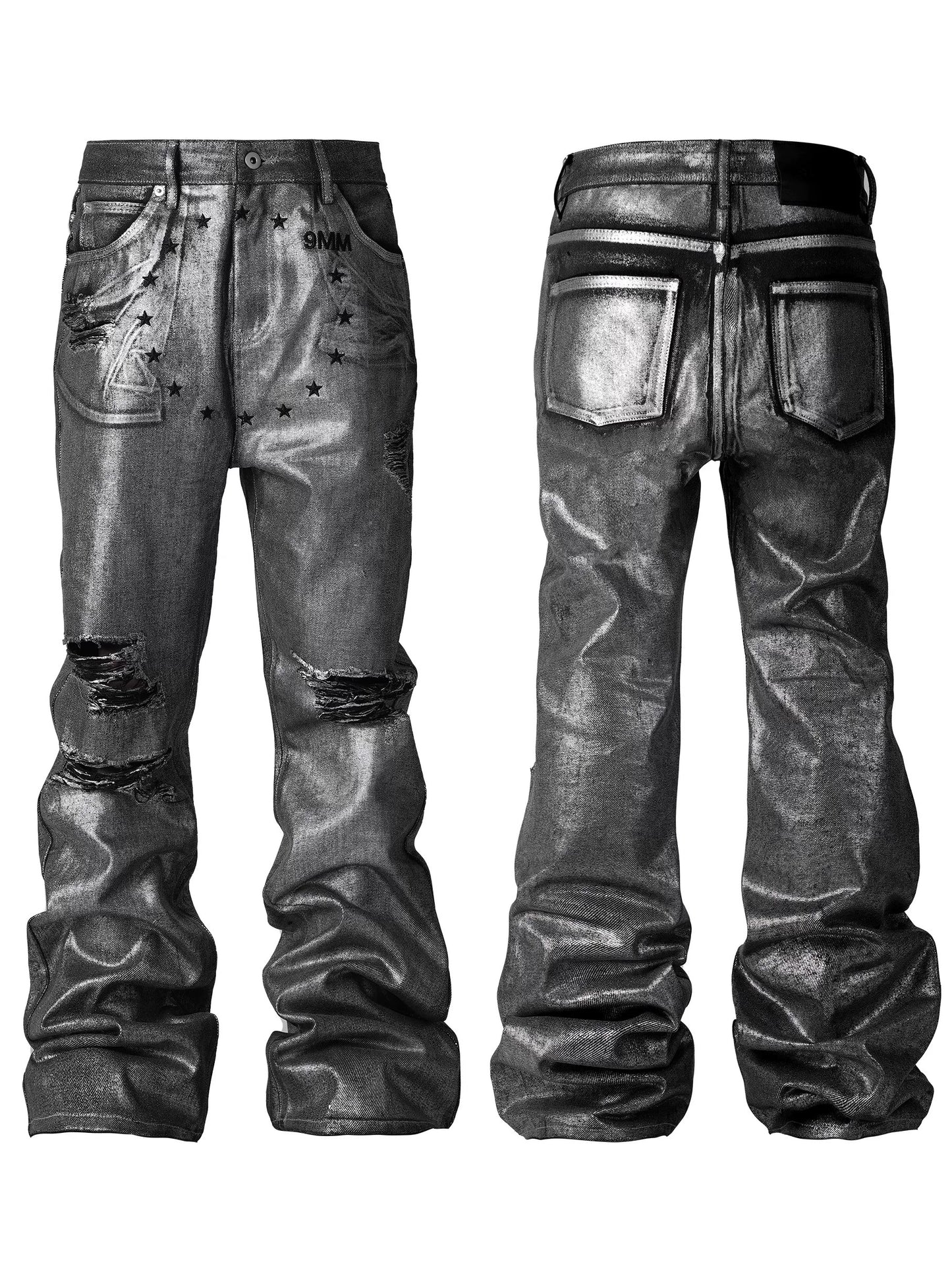 [RYE CHASIN] Silver Coating Distressed Jeans