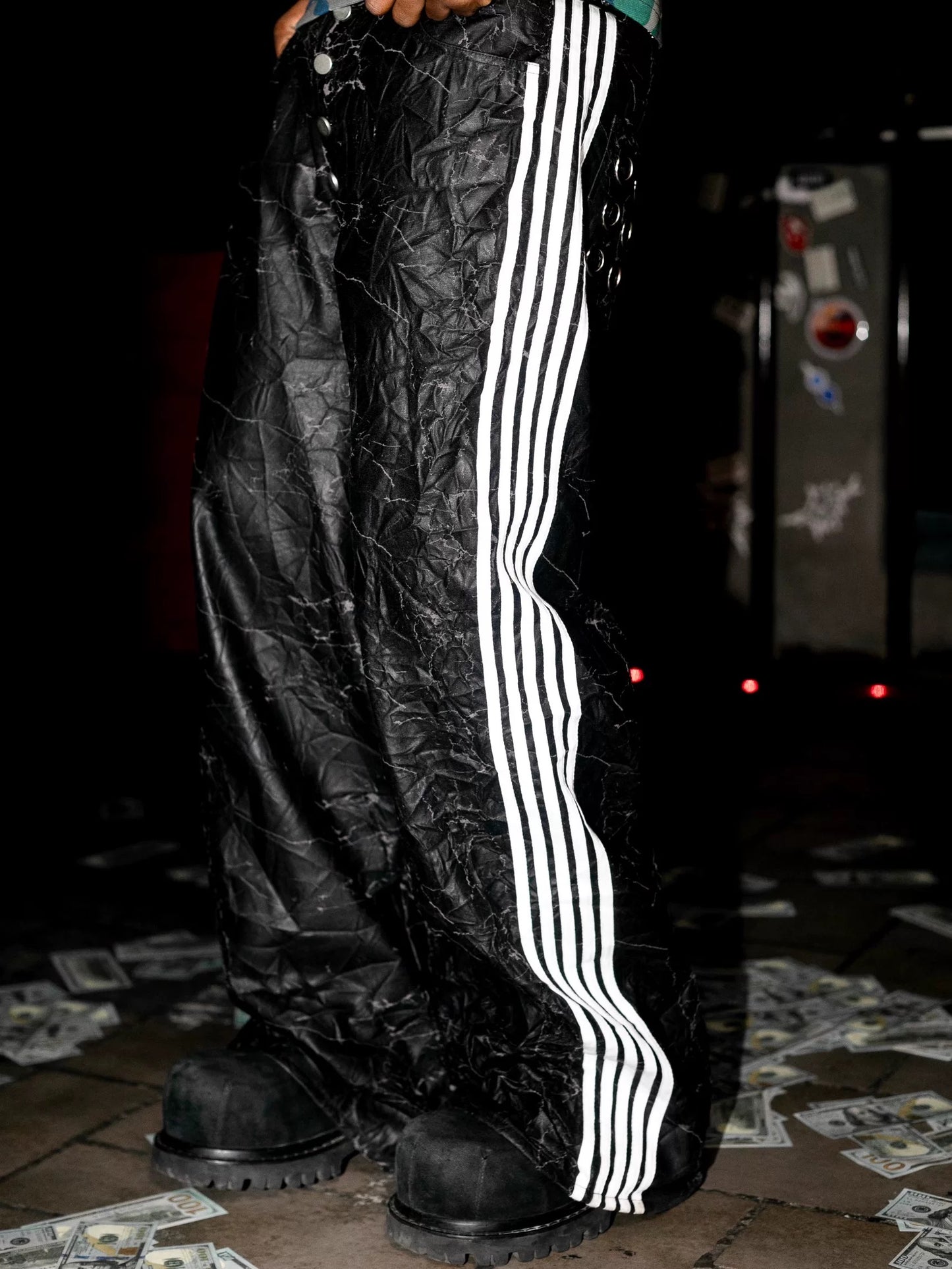 [99CLUB] Five Bar Pleated Cracked Faux Leather Pants