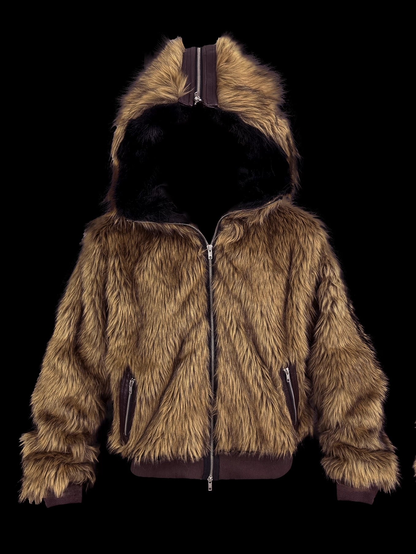 [99CLUB] Plush Faux Fur Patch Leather Jacket
