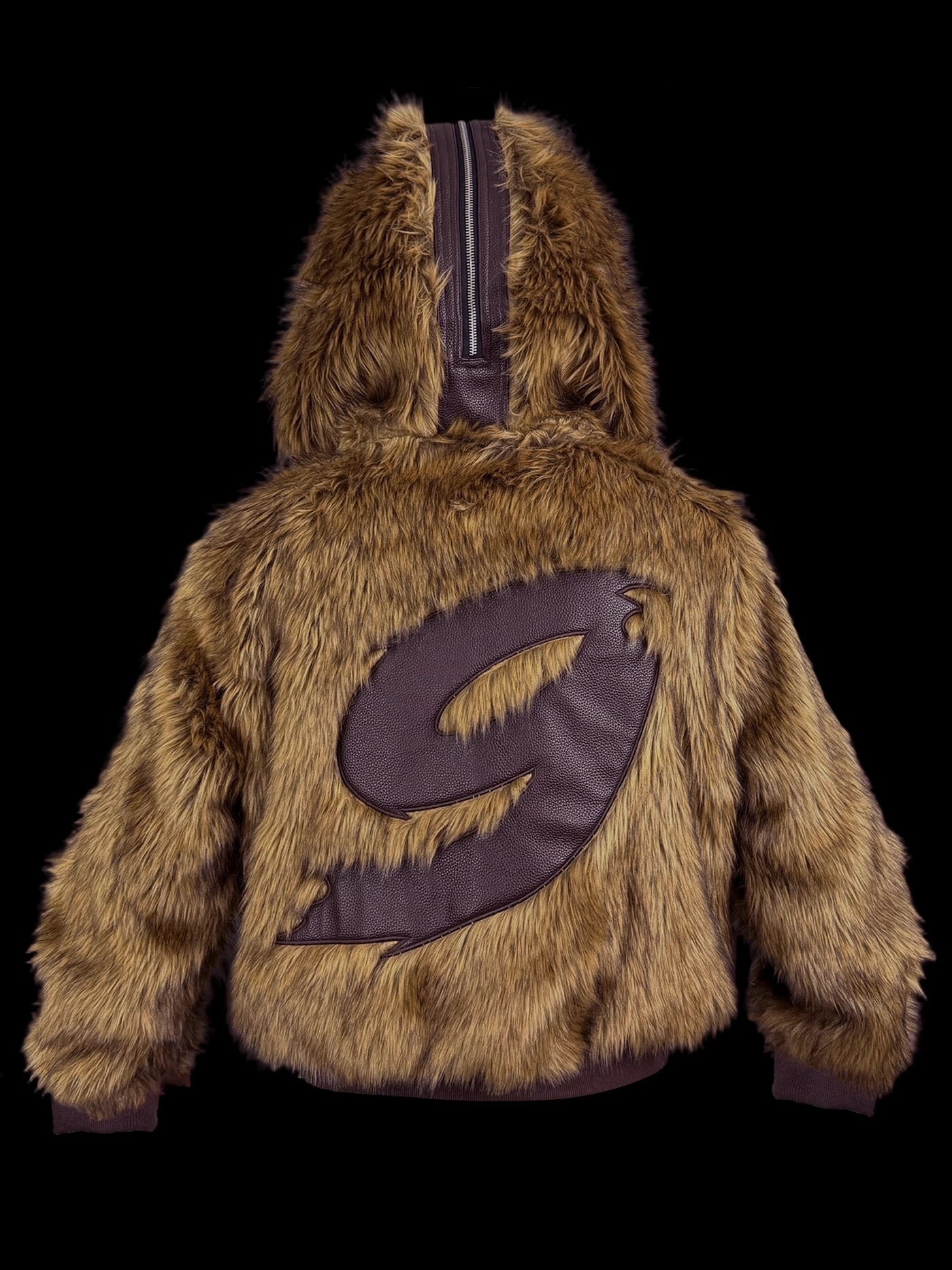 [99CLUB] Plush Faux Fur Patch Leather Jacket