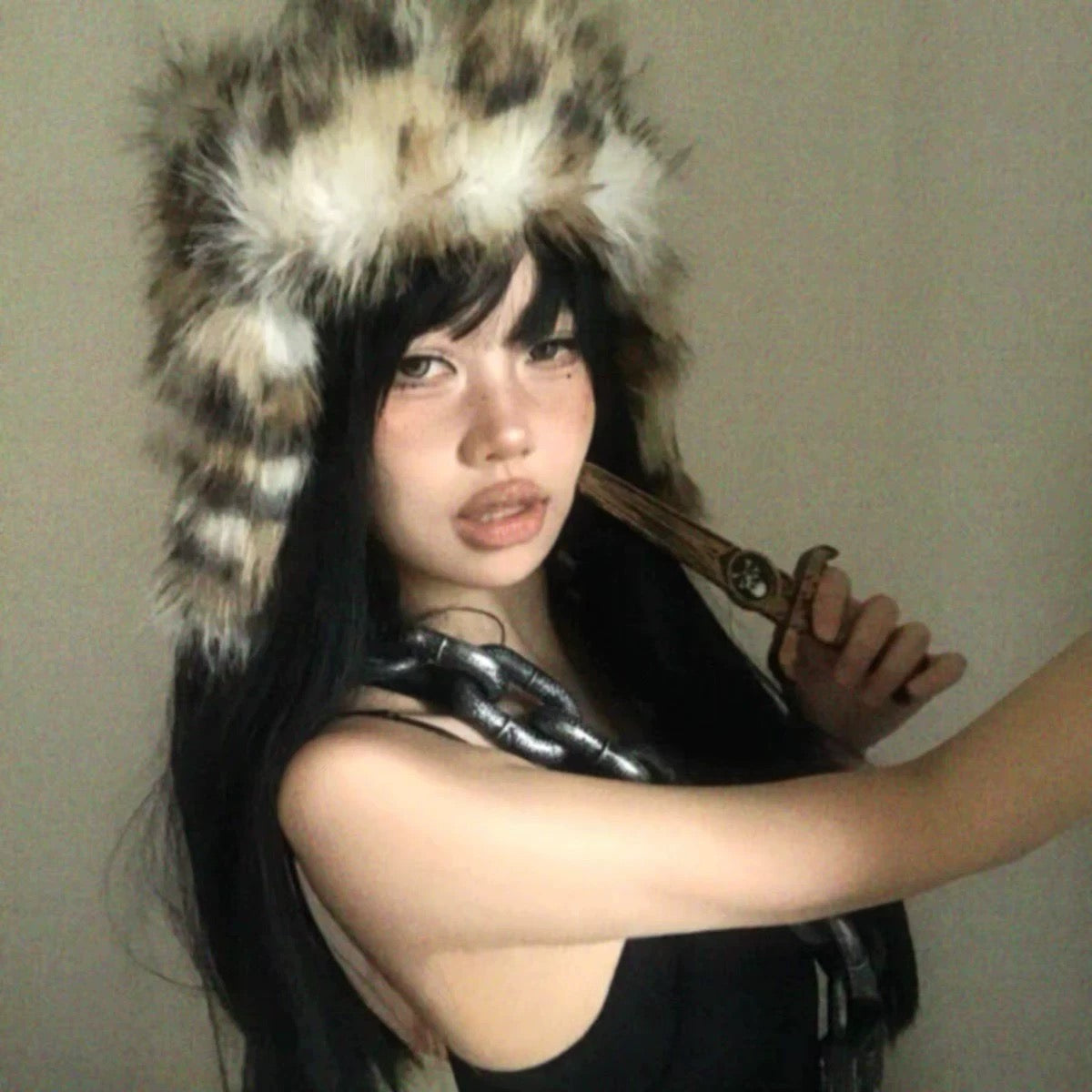 [99CLUB] Leopard Print Long-Haired Hat