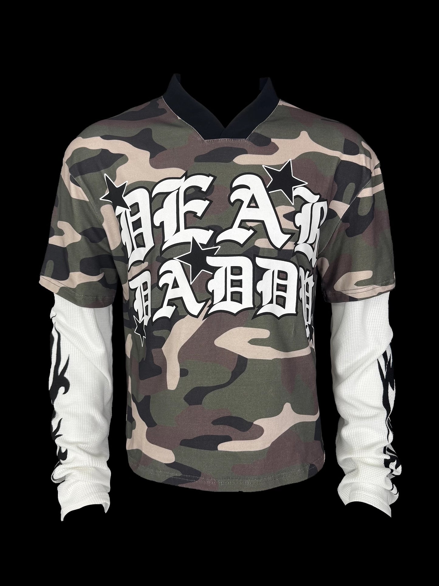 [99CLUB] Camouflage Interesting Slogan Long Sleeve Tee