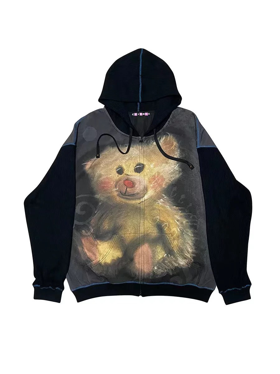 [CFIERCE] Bear Print Sweatshirt Jacket