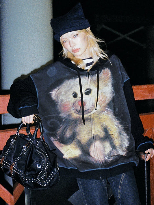 [CFIERCE] Bear Print Sweatshirt Jacket