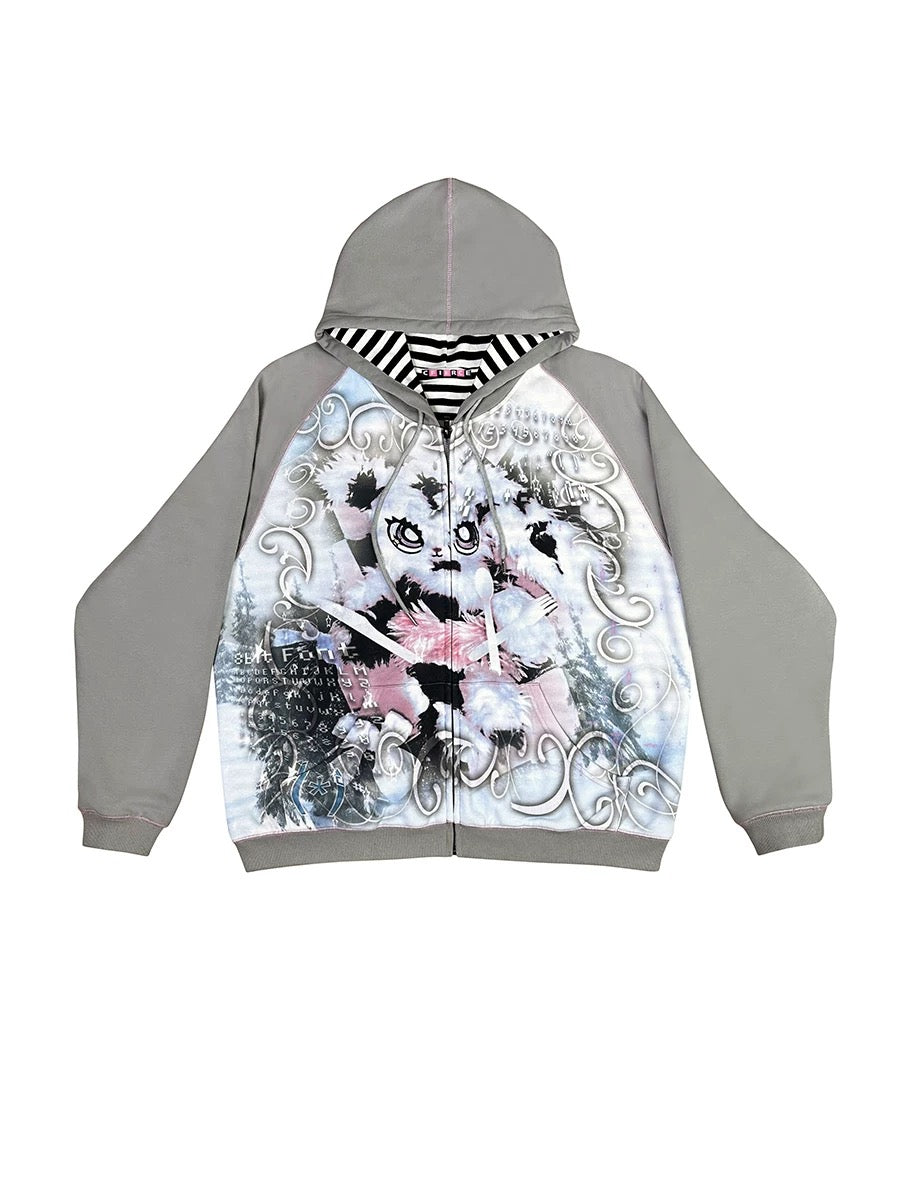 [CFIERCE] Bunny Print Loose Sweatshirt Jacket