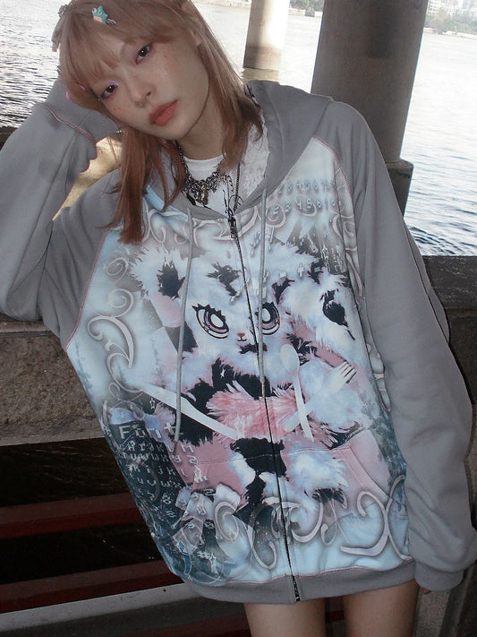 [CFIERCE] Bunny Print Loose Sweatshirt Jacket