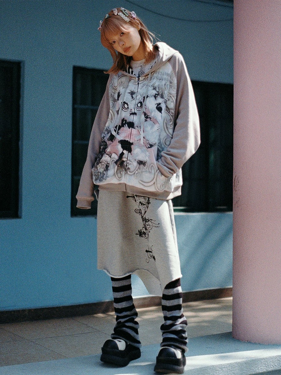 [CFIERCE] Bunny Print Loose Sweatshirt Jacket