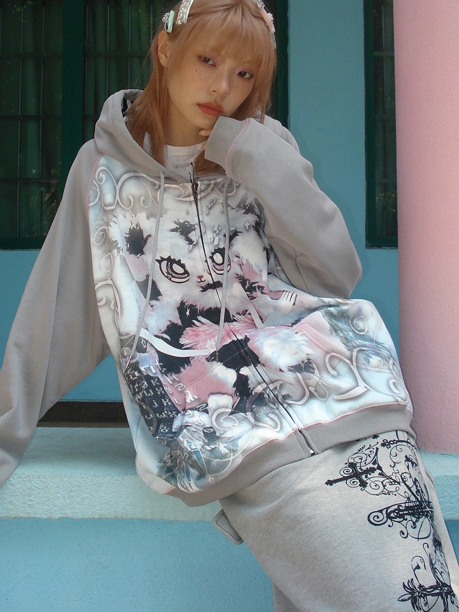 [CFIERCE] Bunny Print Loose Sweatshirt Jacket
