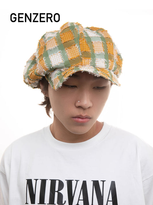 [GENZERO] Yellow&Green Plaid Beret Hat