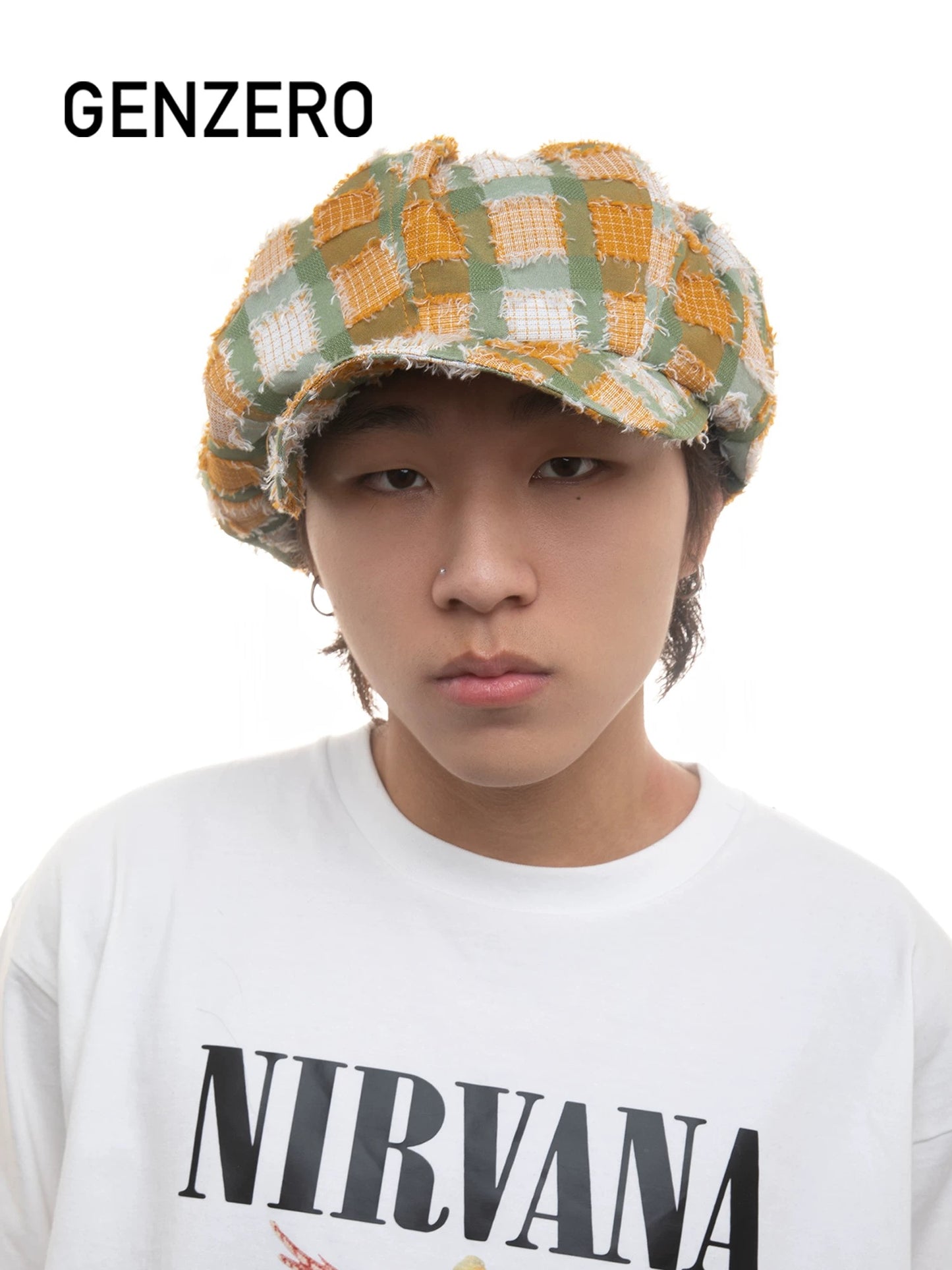 [GENZERO] Yellow&Green Plaid Beret Hat